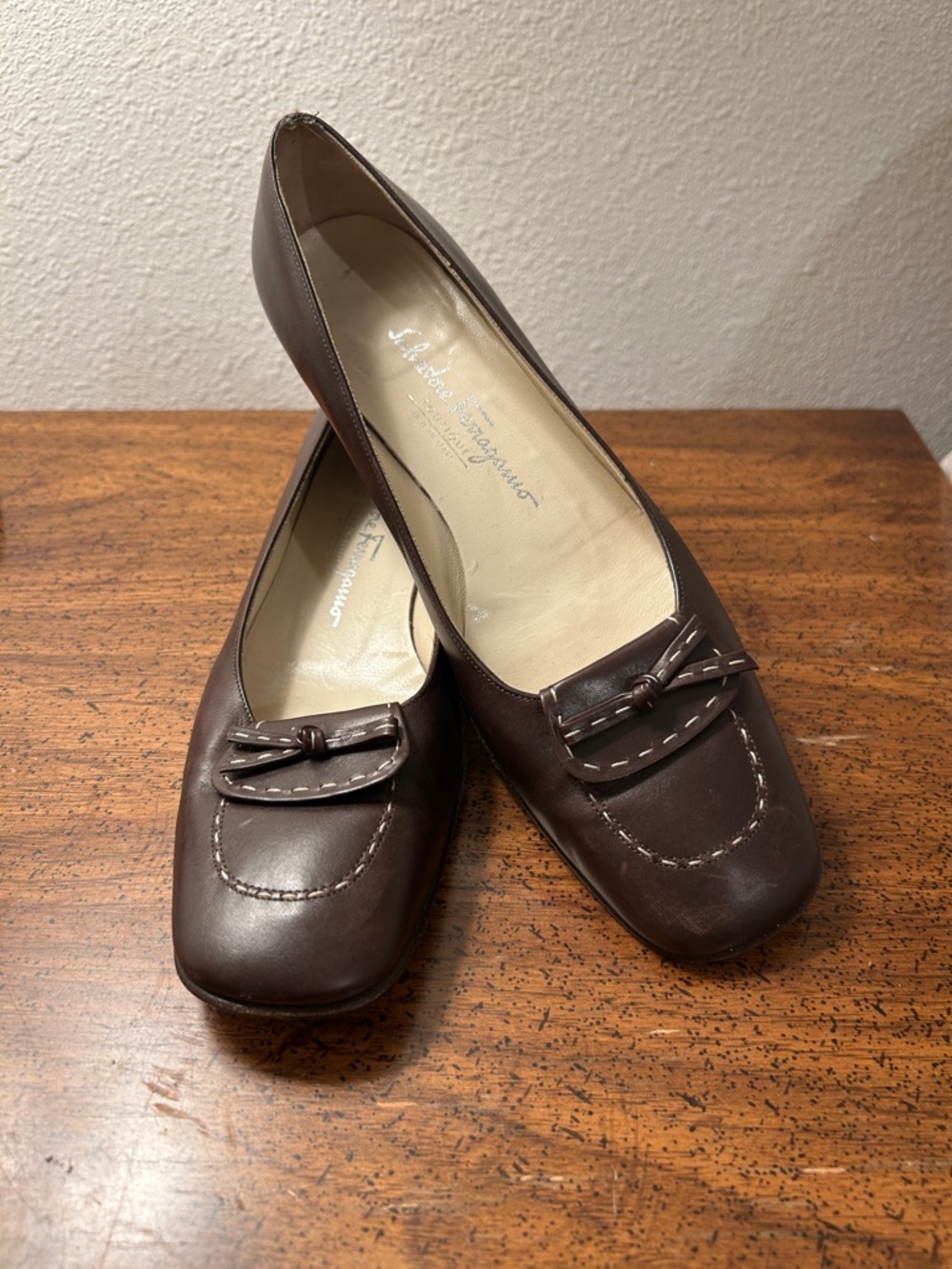 Salvatore Ferragamo Dark Brown Leather Knot-Accent Loafers